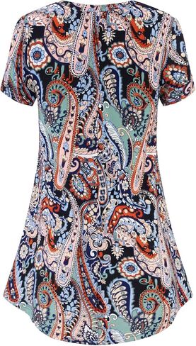 Women's Casual V Neck Floral Printed Loose Flared Tunic Tops in Saudi Arabia