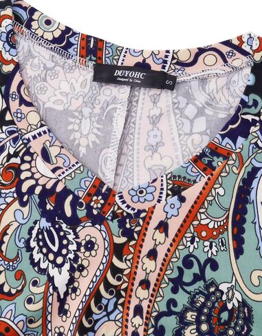 Women's Casual V Neck Floral Printed Loose Flared Tunic Tops in Saudi Arabia