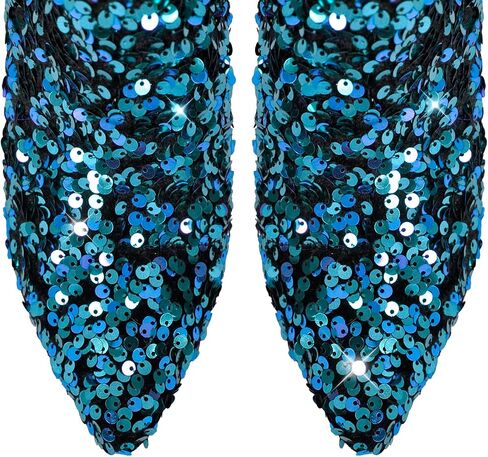 dollskiss Women's Sequin Pointed Toe Chunky Heel Ankle Boots in Saudi Arabia