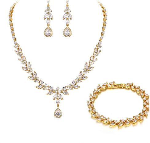 BriLove Wedding Teardrop CZ Pendant Necklace Leaf Dangle Earrings Jewelry Set for Women Bridal in Saudi Arabia
