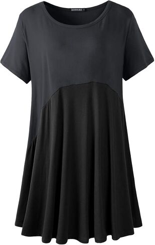 MONNURO Womens Short Sleeve Plus Size Tunic Tops Color Block Casual Loose Summer Swing Tee Shirts for Leggings in Saudi Arabia