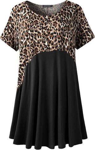 MONNURO Womens Short Sleeve Plus Size Tunic Tops Color Block Casual Loose Summer Swing Tee Shirts for Leggings in Saudi Arabia
