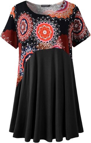 MONNURO Womens Short Sleeve Plus Size Tunic Tops Color Block Casual Loose Summer Swing Tee Shirts for Leggings in Saudi Arabia