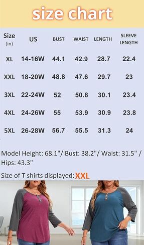 Plus Size Tops for Women 3/4 Sleeve Shirts Crewneck Color Block Blouse Casual Henley Tops in Kuwait