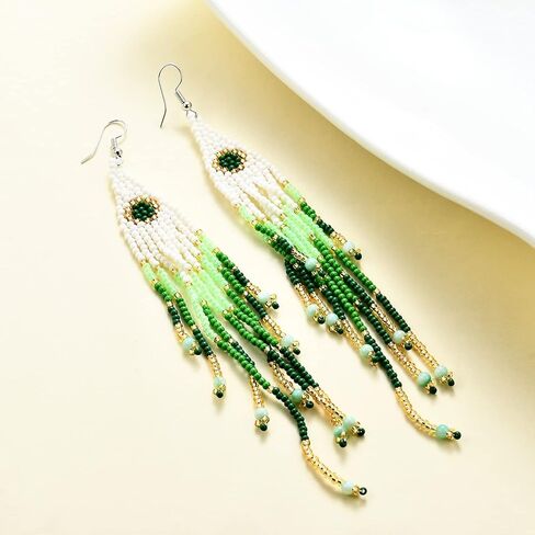 أقراط شرابة طويلة مطرزة بالخرز البوهيمي أقراط مصنوعة يدويًا للنساء والفتيات أقراط متدلية كلاسيكية بشراشيب للهدايا in Kuwait