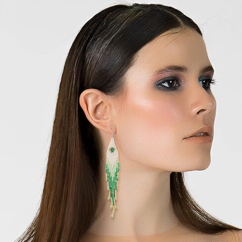 أقراط شرابة طويلة مطرزة بالخرز البوهيمي أقراط مصنوعة يدويًا للنساء والفتيات أقراط متدلية كلاسيكية بشراشيب للهدايا in Kuwait