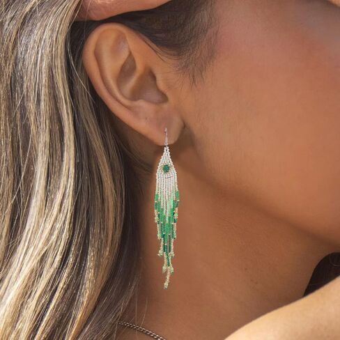 أقراط شرابة طويلة مطرزة بالخرز البوهيمي أقراط مصنوعة يدويًا للنساء والفتيات أقراط متدلية كلاسيكية بشراشيب للهدايا in Kuwait