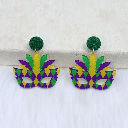 Wonlte 4 Pairs Mardi Gras Earrings for Women Girls Carnival Parade Mask Lobster Modelling Earrings Set Fleur De Lis Earrings Acrylic Mardi Gars Jewelry for Fat Tuesday Celebrations Party in Saudi Arabia