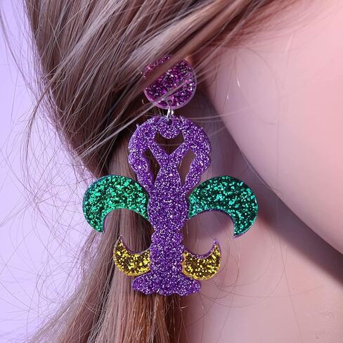 Wonlte 4 Pairs Mardi Gras Earrings for Women Girls Carnival Parade Mask Lobster Modelling Earrings Set Fleur De Lis Earrings Acrylic Mardi Gars Jewelry for Fat Tuesday Celebrations Party in Kuwait