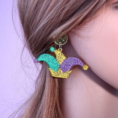 Wonlte 4 Pairs Mardi Gras Earrings for Women Girls Carnival Parade Mask Lobster Modelling Earrings Set Fleur De Lis Earrings Acrylic Mardi Gars Jewelry for Fat Tuesday Celebrations Party in Kuwait