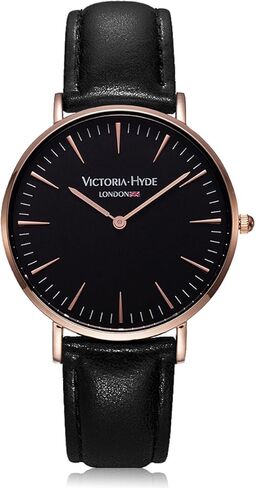 ساعة يد فيكتوريا هايد بسيطة وسهلة القراءة للرجال والنساء مع حزام من الجلد الطبيعي قابل للفصل أسود ورمادي مقاوم للماء in Kuwait