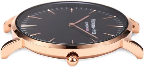 ساعة يد فيكتوريا هايد بسيطة وسهلة القراءة للرجال والنساء مع حزام من الجلد الطبيعي قابل للفصل أسود ورمادي مقاوم للماء in Kuwait