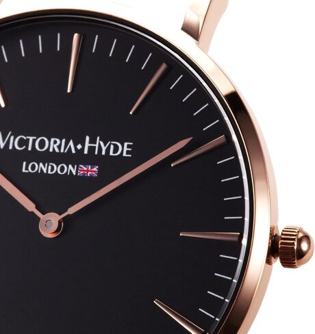 ساعة يد فيكتوريا هايد بسيطة وسهلة القراءة للرجال والنساء مع حزام من الجلد الطبيعي قابل للفصل أسود ورمادي مقاوم للماء in Kuwait