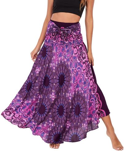Women's Summer Cover Up Skirt High Waist Fall Boho Fitted Bohemian Printed Spring Smocked Beach Dresses in Saudi Arabia