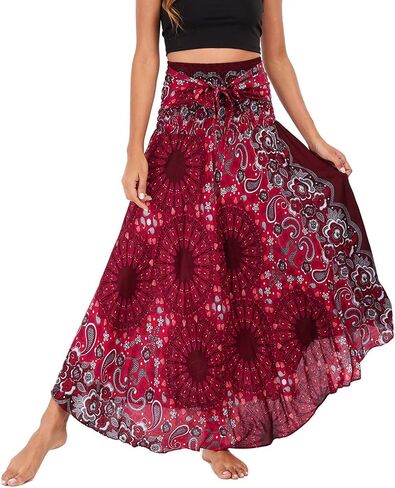 Women's Summer Cover Up Skirt High Waist Fall Boho Fitted Bohemian Printed Spring Smocked Beach Dresses in Saudi Arabia