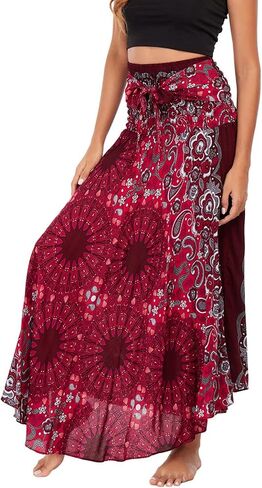 Women's Summer Cover Up Skirt High Waist Fall Boho Fitted Bohemian Printed Spring Smocked Beach Dresses in Saudi Arabia
