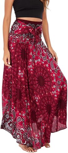 Women's Summer Cover Up Skirt High Waist Fall Boho Fitted Bohemian Printed Spring Smocked Beach Dresses in Saudi Arabia