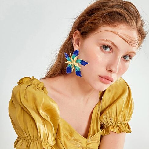 البوهيمي أنيقة زهرة الأزياء استرخى القرط لطيف زهرة معدنية أقراط فريدة من نوعها أنيقة كبيرة زهرة المجوهرات هدية للنساء الفتيات in Kuwait