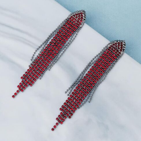 Mlouye Rhinestone Chandelier Pierced Earrings Dangling for Women Girls, Triangle Tassel Fringe Crystals Dangle Earring for Prom Party in Saudi Arabia