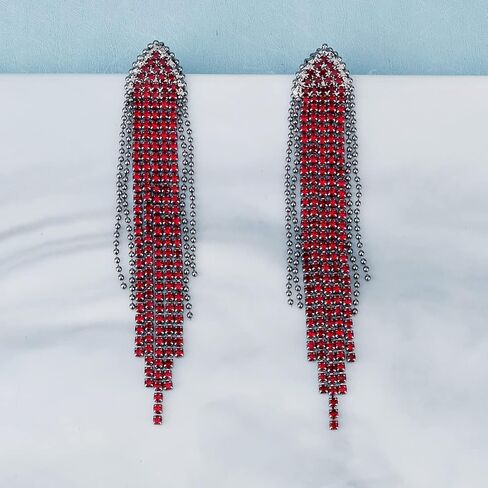 Mlouye Rhinestone Chandelier Pierced Earrings Dangling for Women Girls, Triangle Tassel Fringe Crystals Dangle Earring for Prom Party in Saudi Arabia
