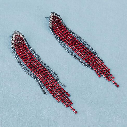 Mlouye Rhinestone Chandelier Pierced Earrings Dangling for Women Girls, Triangle Tassel Fringe Crystals Dangle Earring for Prom Party in Saudi Arabia