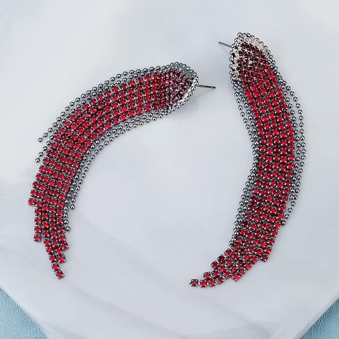 Mlouye Rhinestone Chandelier Pierced Earrings Dangling for Women Girls, Triangle Tassel Fringe Crystals Dangle Earring for Prom Party in Saudi Arabia