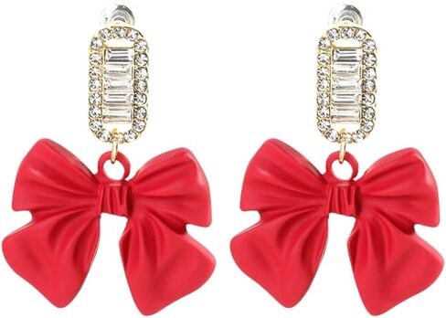 Ribbon Bow Dangle Earrings Vintage Black Red Luxury Crystal Bow Tie Sparkly Party Sweet Wedding Bride Earrings in Saudi Arabia