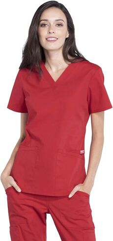 Women Scrubs Set Workwear Professionals WW665 V-Neck Top & WW170 Mid Rise Straight Leg Pull-on Cargo Pant, Red- M Top/M Pant in Saudi Arabia