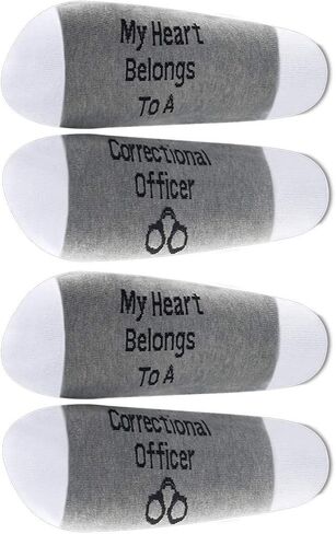 LEVLO Corrections Officer Wife Mom Gift My Heart Belongs to a Correctional Officer Cotton Socks Police Officer Gift (2 Pairs/Set- Mid Calf - 1) in Saudi Arabia