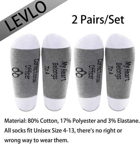 LEVLO Corrections Officer Wife Mom Gift My Heart Belongs to a Correctional Officer Cotton Socks Police Officer Gift (2 Pairs/Set- Mid Calf - 1) in Saudi Arabia