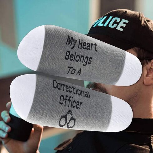 LEVLO Corrections Officer Wife Mom Gift My Heart Belongs to a Correctional Officer Cotton Socks Police Officer Gift (2 Pairs/Set- Mid Calf - 1) in Saudi Arabia