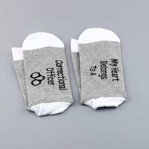 LEVLO Corrections Officer Wife Mom Gift My Heart Belongs to a Correctional Officer Cotton Socks Police Officer Gift (2 Pairs/Set- Mid Calf - 1) in Saudi Arabia