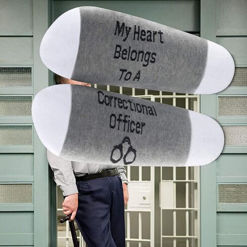 LEVLO Corrections Officer Wife Mom Gift My Heart Belongs to a Correctional Officer Cotton Socks Police Officer Gift (2 Pairs/Set- Mid Calf - 1) in Saudi Arabia