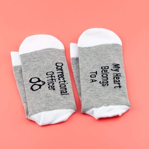 LEVLO Corrections Officer Wife Mom Gift My Heart Belongs to a Correctional Officer Cotton Socks Police Officer Gift (2 Pairs/Set- Mid Calf - 1) in Saudi Arabia