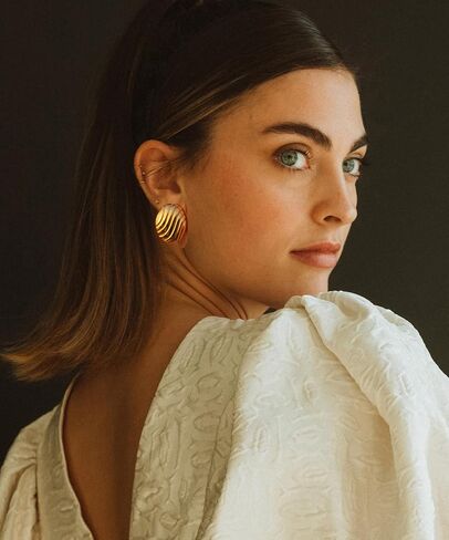 أقراط LOKLIFFAI ذهبية مكتنزة للنساء والفتيات، أقراط متدلية عصرية مطلية بالذهب عيار 14 قيراط هدية مجوهرات كبيرة الحجم in Kuwait