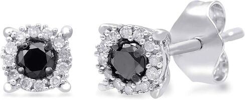 Jewelili Sterling Silver 1/4 Cttw Black or Blue and White Diamond Round Stud Earrings in Saudi Arabia