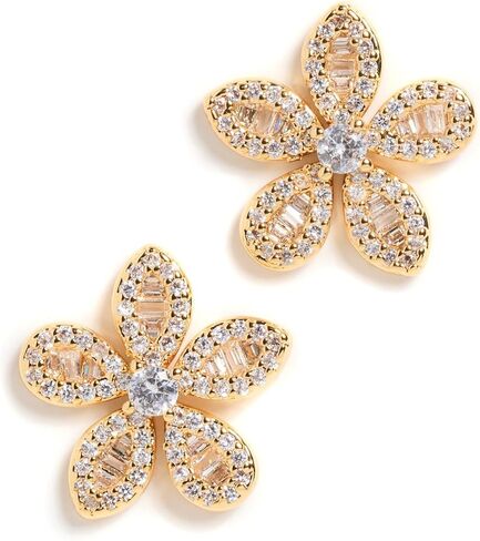 By Adina Eden Women's Pave Cubic Zirconia x Baguette Flower Stud Earrings in Kuwait