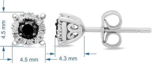 Jewelili Sterling Silver 1/4 Cttw Black or Blue and White Diamond Round Stud Earrings in Saudi Arabia