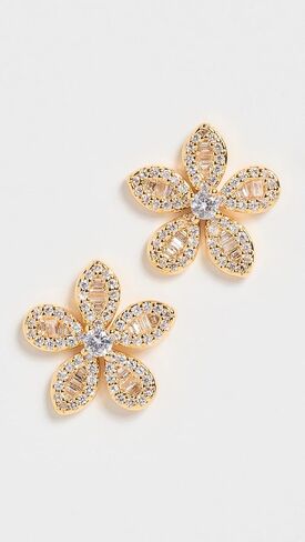 By Adina Eden Women's Pave Cubic Zirconia x Baguette Flower Stud Earrings in Kuwait