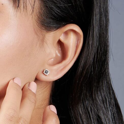Jewelili Sterling Silver 1/4 Cttw Black or Blue and White Diamond Round Stud Earrings in Saudi Arabia