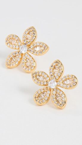 By Adina Eden Women's Pave Cubic Zirconia x Baguette Flower Stud Earrings in Kuwait