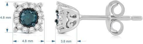 Jewelili Sterling Silver 1/4 Cttw Black or Blue and White Diamond Round Stud Earrings in Saudi Arabia