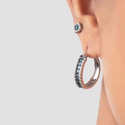 Jewelili Sterling Silver 1/4 Cttw Black or Blue and White Diamond Round Stud Earrings in Saudi Arabia