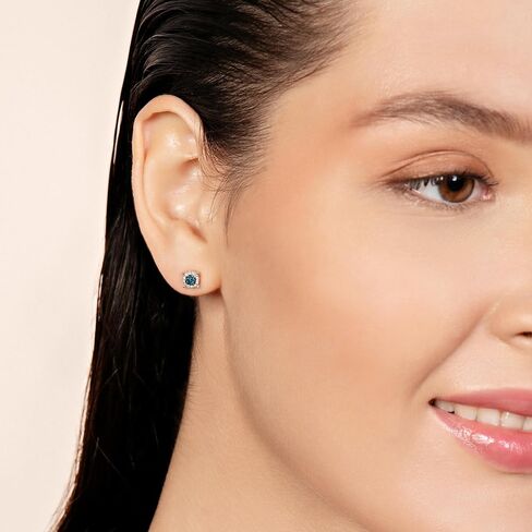 Jewelili Sterling Silver 1/4 Cttw Black or Blue and White Diamond Round Stud Earrings in Saudi Arabia