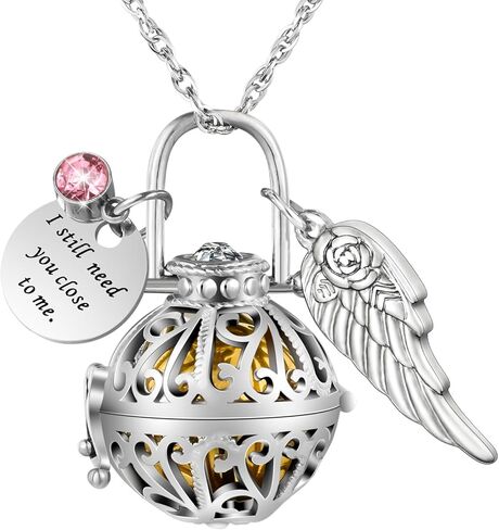 XIUDA مجوهرات حرق الجثث للرماد الجوف زهرة اللوتس قلادة جرة للرماد البشري مع أجنحة الملاك المنجد التذكاري الرماد Ncklace للنساء in Kuwait