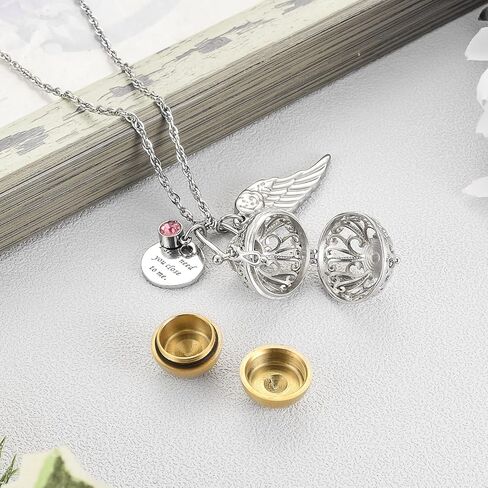 XIUDA مجوهرات حرق الجثث للرماد الجوف زهرة اللوتس قلادة جرة للرماد البشري مع أجنحة الملاك المنجد التذكاري الرماد Ncklace للنساء in Kuwait