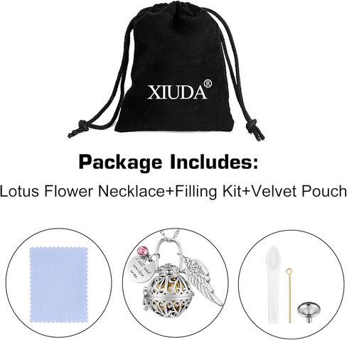 XIUDA مجوهرات حرق الجثث للرماد الجوف زهرة اللوتس قلادة جرة للرماد البشري مع أجنحة الملاك المنجد التذكاري الرماد Ncklace للنساء in Kuwait