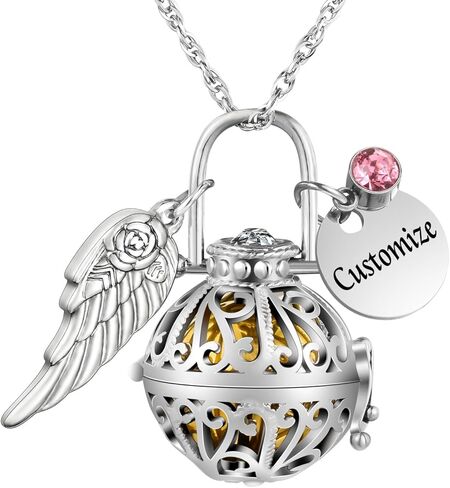 XIUDA Cremation Jewelry for Ashes Hollow Lotus Flower Urn Necklace for Human Ashes with Angel Wings Locket Memorial Ash Ncklace for Women in Saudi Arabia