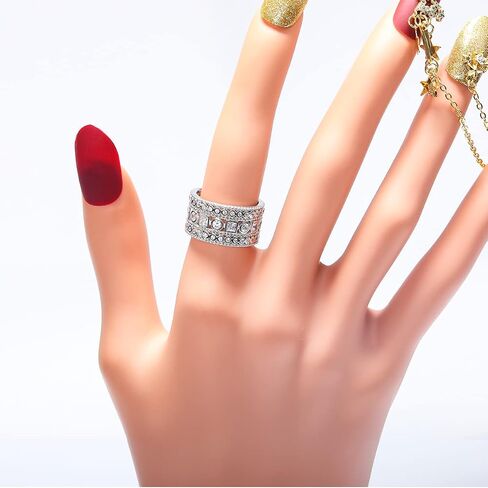 Mozume Sterling Silver 925 Princess Cubic Zirconia Simulated Diamond Eternity Statement Ring Cocktail Wide Band Best Gifts in Saudi Arabia