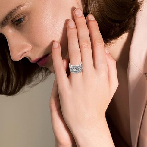 Mozume Sterling Silver 925 Princess Cubic Zirconia Simulated Diamond Eternity Statement Ring Cocktail Wide Band Best Gifts in Saudi Arabia